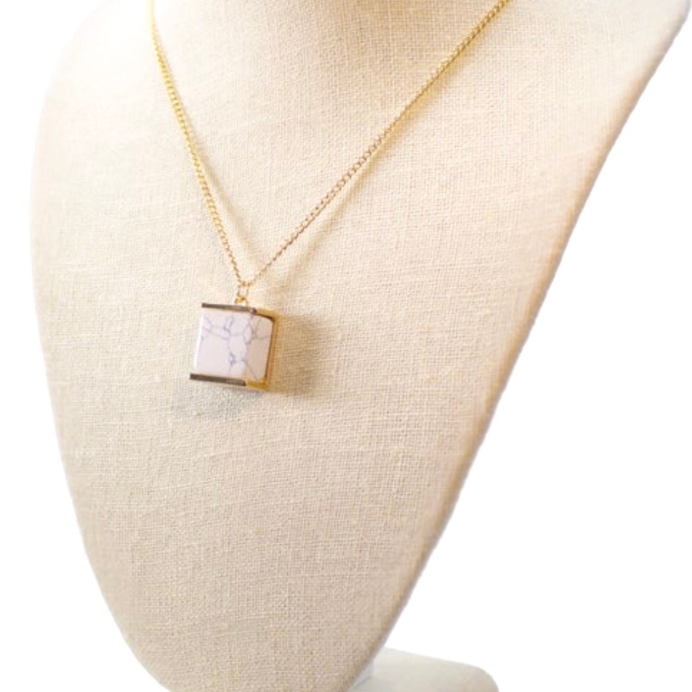 Square faux marble stone pendant necklace